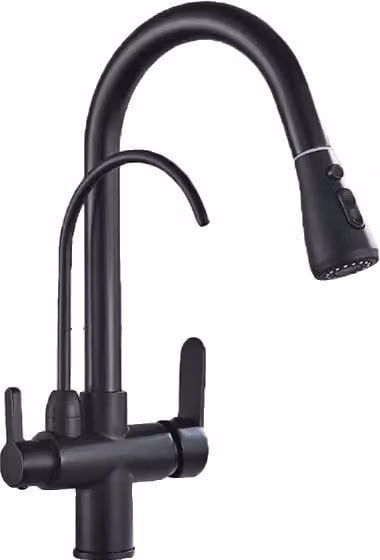 Rubinetto da cucina, struttura in ottone resistente, funzionamento a doppia maniglia, nero B