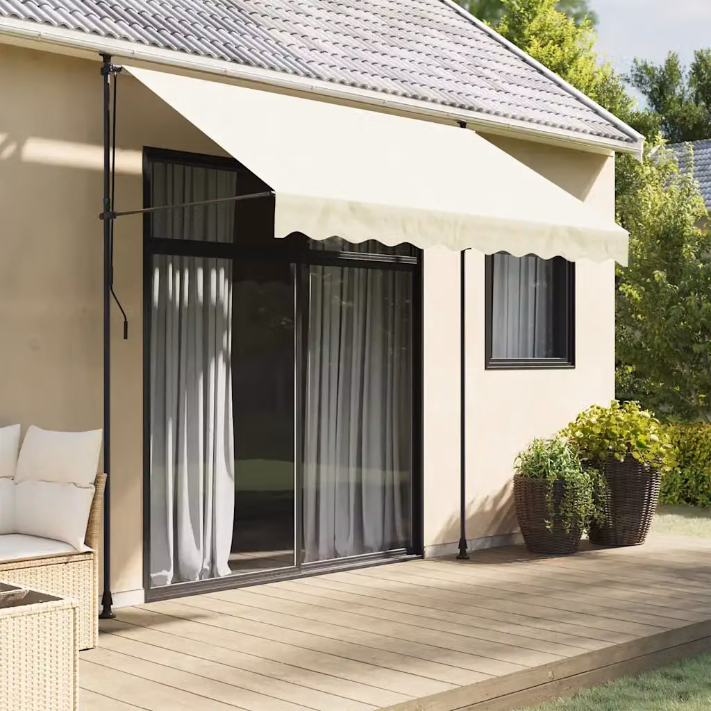 vidaXL Tenda da Sole Retrattile con Bracci Pieghevoli in Poliestere e Acciaio, Colore Crema, L: 300 cm, P: 150 cm