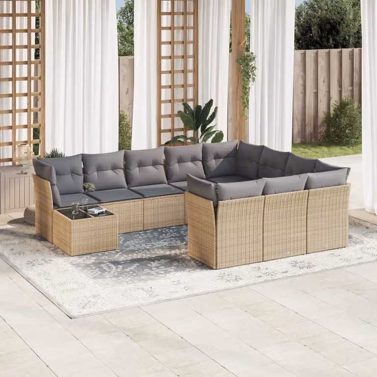 Maison Exclusive - Set da giardino 11 pezzi con cuscini in polyrattan beige
