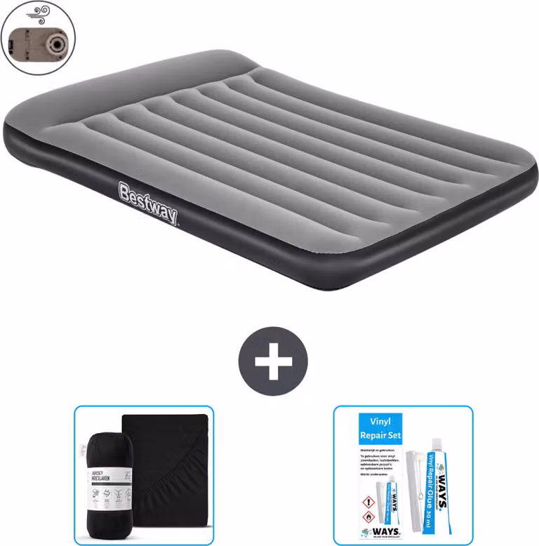 Materasso gonfiabile Bestway - Letto alla francese - 137 x 191 x 30 cm - Grigio - Accessori inclusi
