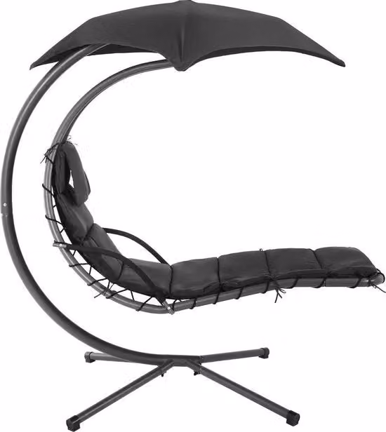 Sedia a sospensione con parasole e ombrellone, sedia sdraio con guaina di 5 cm, sedia oscillante, carico massimo - 150 kg, per terrazza, balcone, giardino, nero