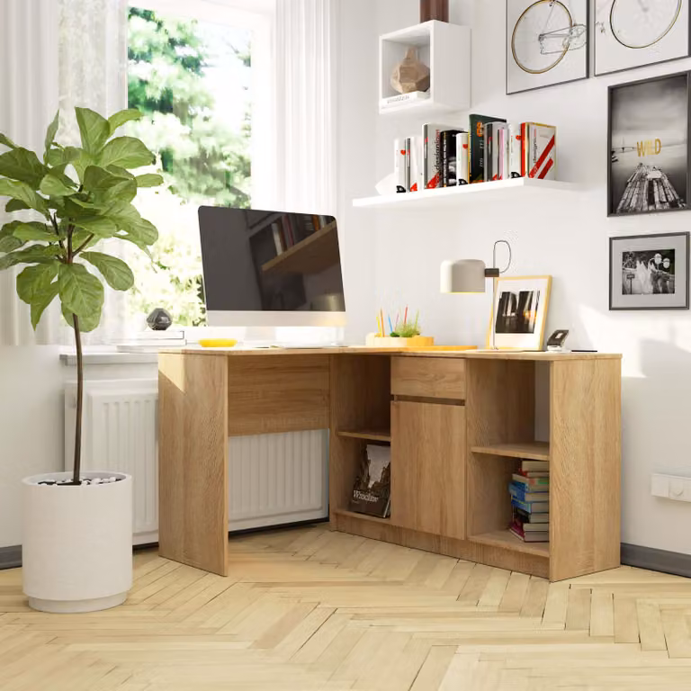 Set scrivania angolare da 120 cm con cassettiera (1 cassetto, 1 anta, 6 scomparti) - scrivania da lavoro