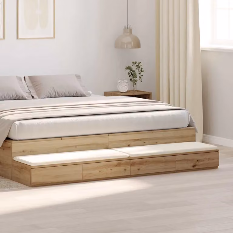 Cassetti per letto vidaXL in rovere artigianale, marrone e beige, L: 200 cm, P: 36,5 cm, H: 16,5 cm