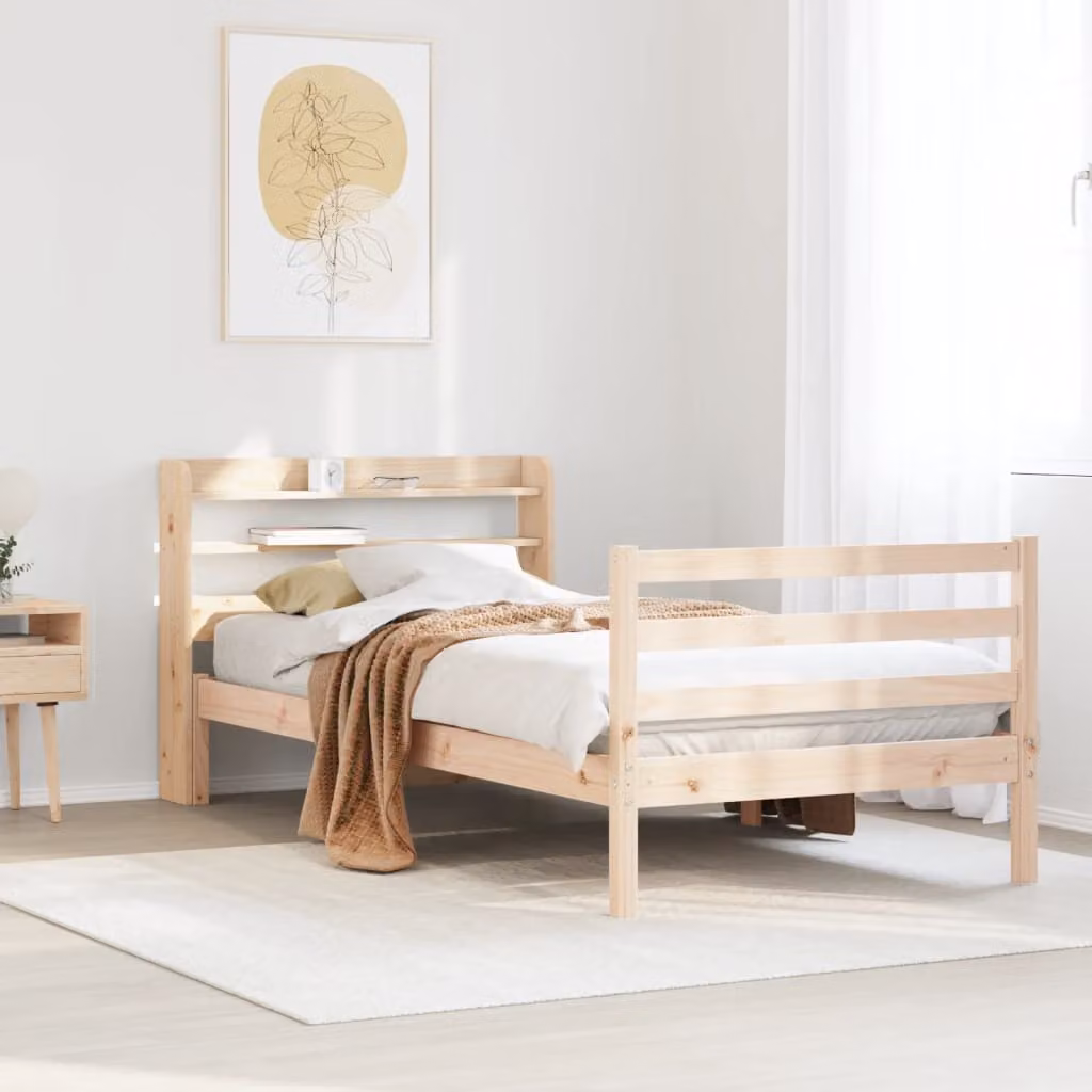 Letto con testiera vidaXL in legno massello di pino marrone, L 200 x P 100 cm