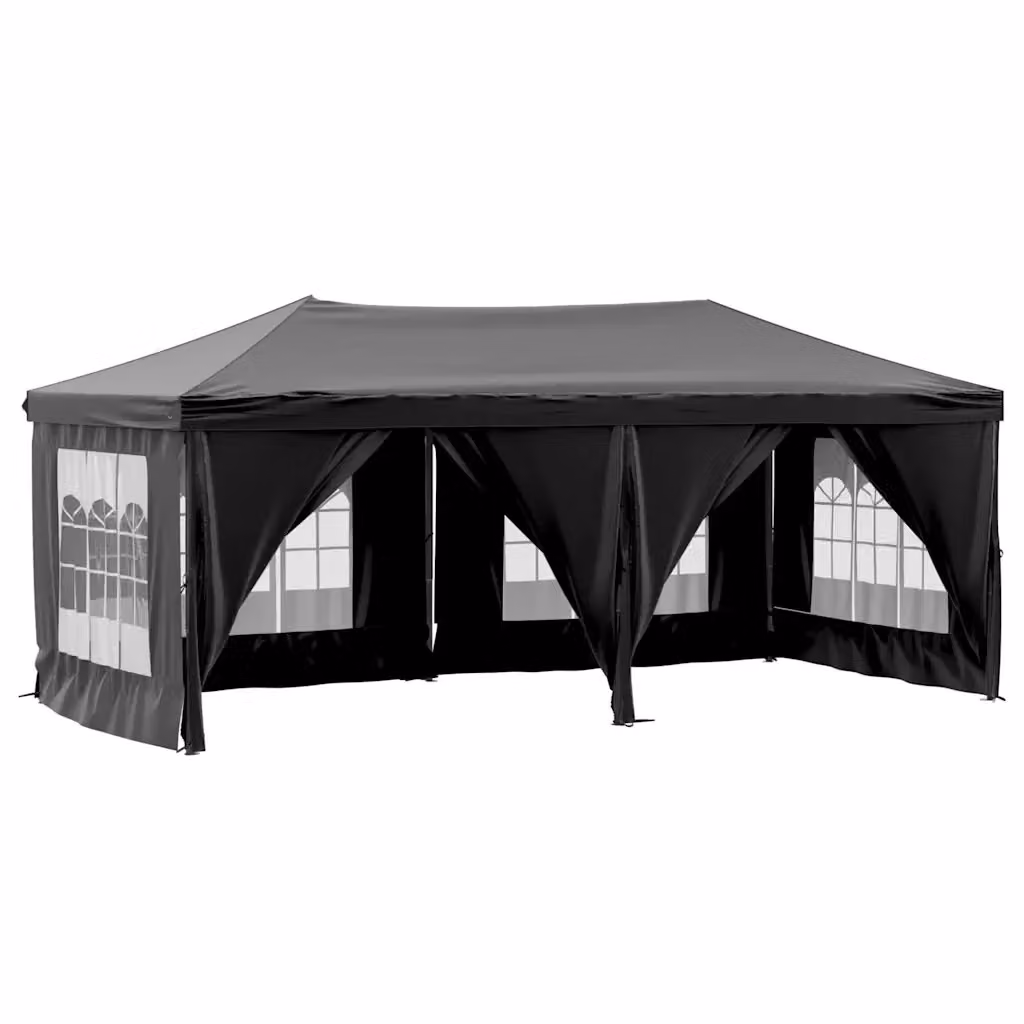 vidaXL Tenda per Feste Pieghevole con Pareti Laterali in Poliestere e Acciaio, Nero – 2