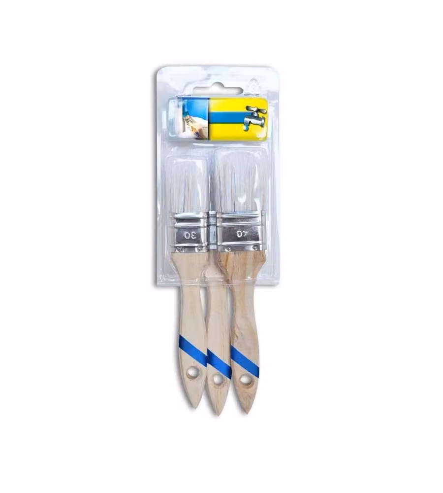 Nespoli Set 3 Pennelli per Smalto all'Acqua Misure 30-40-50 - Manico Legno Marrone e Blu