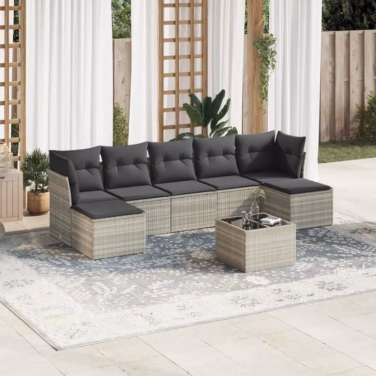 Maison Exclusive - Set Divano da Giardino 8pz con Cuscini Grigio Chiaro Polyrattan
