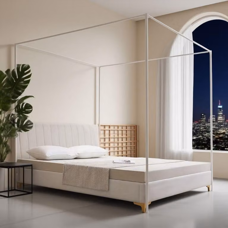 Set di montanti per letto a baldacchino, matrimoniale, metallo, 200x200 cm, bianco