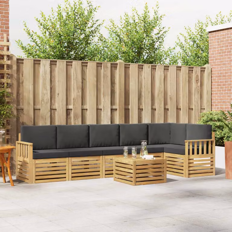 vidaXL Set di divani da esterno 7 pz in legno di acacia con cuscini, Bianco e Antracite