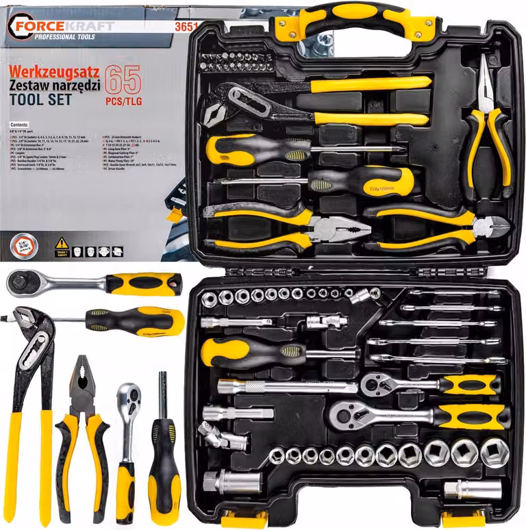 FORCEKRAFT Grande SET di utensili 65 ELEMENTI + VALIGETTA portautensili