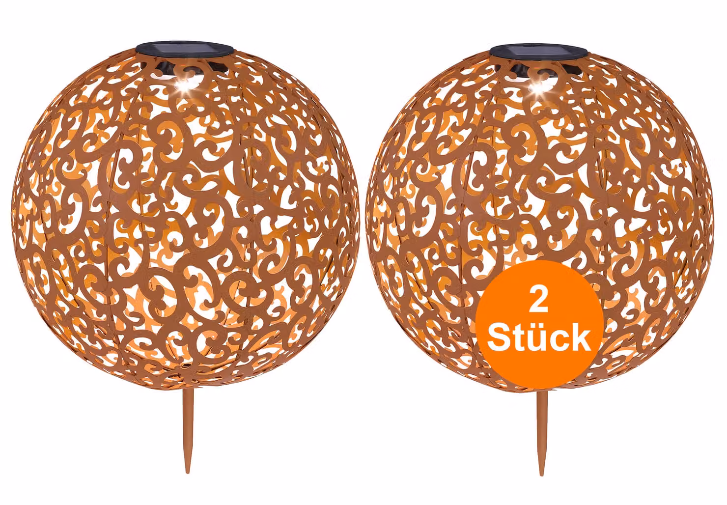 Luci solari da giardino set di 2 globi in metallo dall'aspetto arrugginito lampada solare da esterno