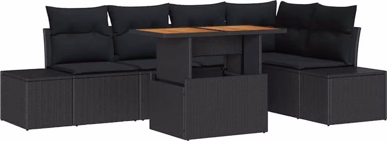 Set Divano da Giardino con archiviazione 6 pcs Nero Poly Rattan