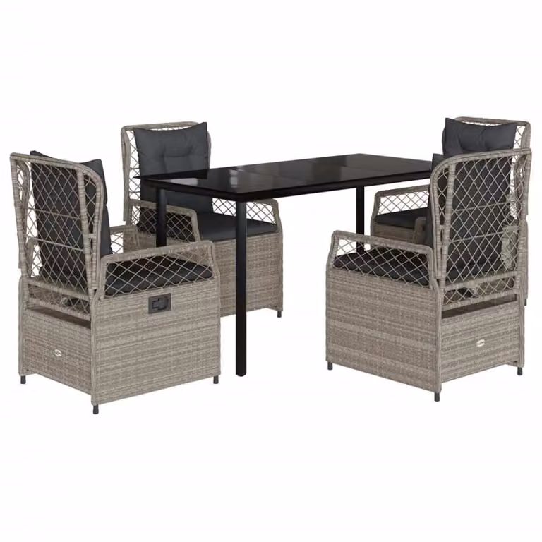 Set Pranzo da Giardino 5pz con Cuscini Grigio Chiaro Polyrattan