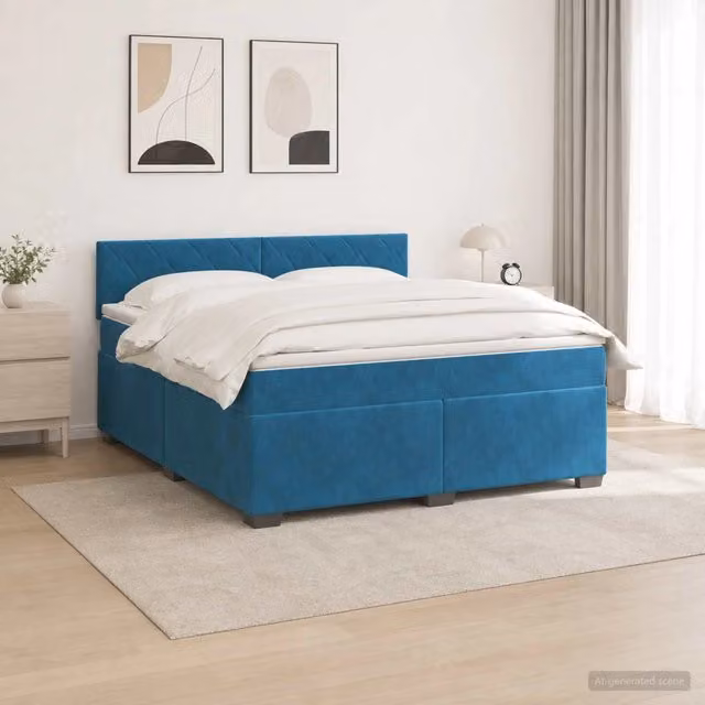 Letto con Box Spring e Materasso vidaXL in Velluto Blu con Illuminazione LED e Porte USB L/P/H: 160 x 200 cm