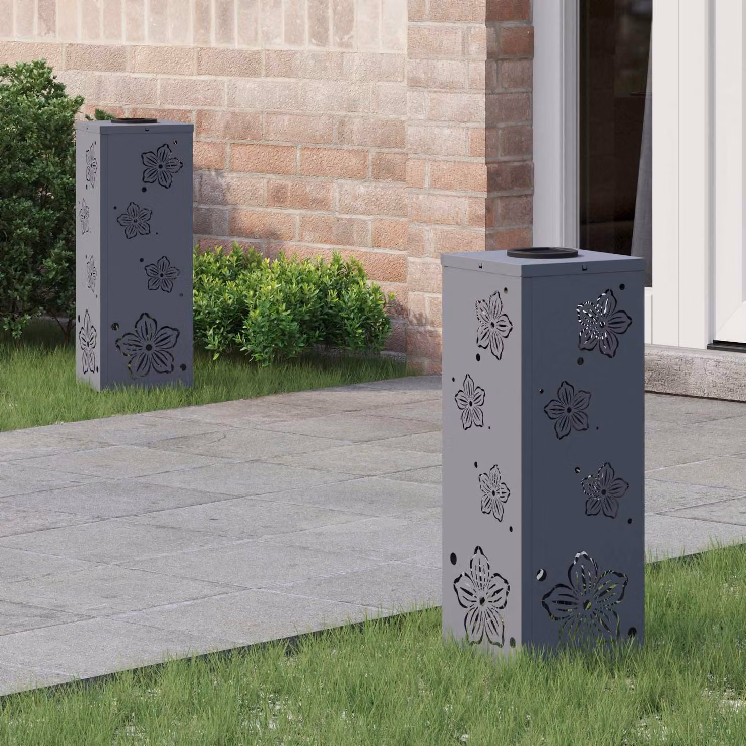 Set di 2 faretti LED solari vidaXL per sentieri e giardino, luce bianco caldo, L/P/H: 18 x 18 x 50 cm