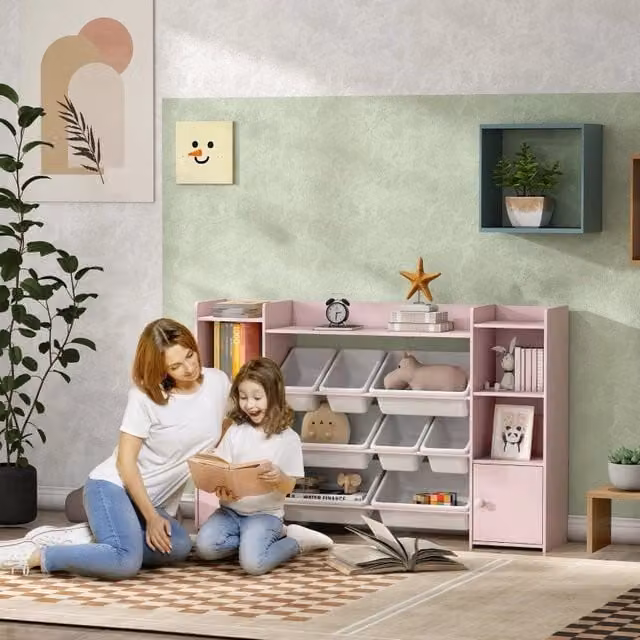 Scaffale per bambini REDOM rosa in MDF e metallo L 140 cm x P 30 cm x H 90 cm – 1