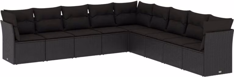 Set Divani da Giardino 9 pz con Cuscini Nero in Polyrattan
