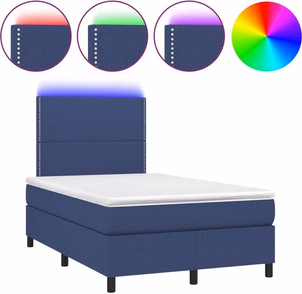 Letto a Molle con Materasso e LED Blu 120x200cm in Tessuto
