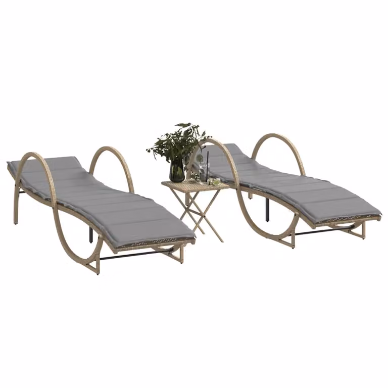 Set di 2 lettini prendisole con tavolino vidaXL in polyrattan beige per giardino e terrazza