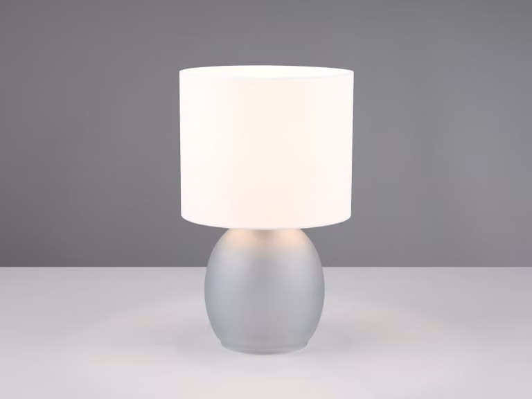 Lampada da tavolo con paralume Vela grigio-bianco, 1xE14x10W, vetro, dimensioni: 29x18x18 cm, IP20, Trio