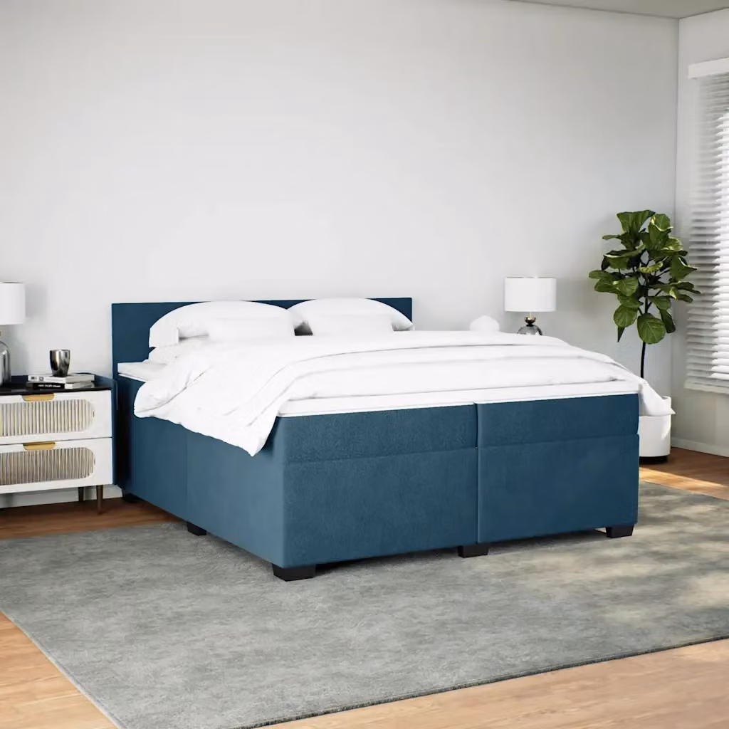 Letto con Giroletto a Molle e Materasso Ibrido vidaXL in Velluto Blu Scuro con Struttura in Legno di Pino L/P/H: 200 x 200 x 100,5 cm – 2