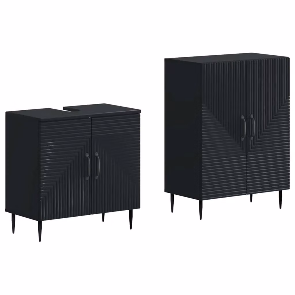 Set di mobili da bagno moderno vidaXL composto da mobile lavabo e mobile laterale in legno nero opaco – 2