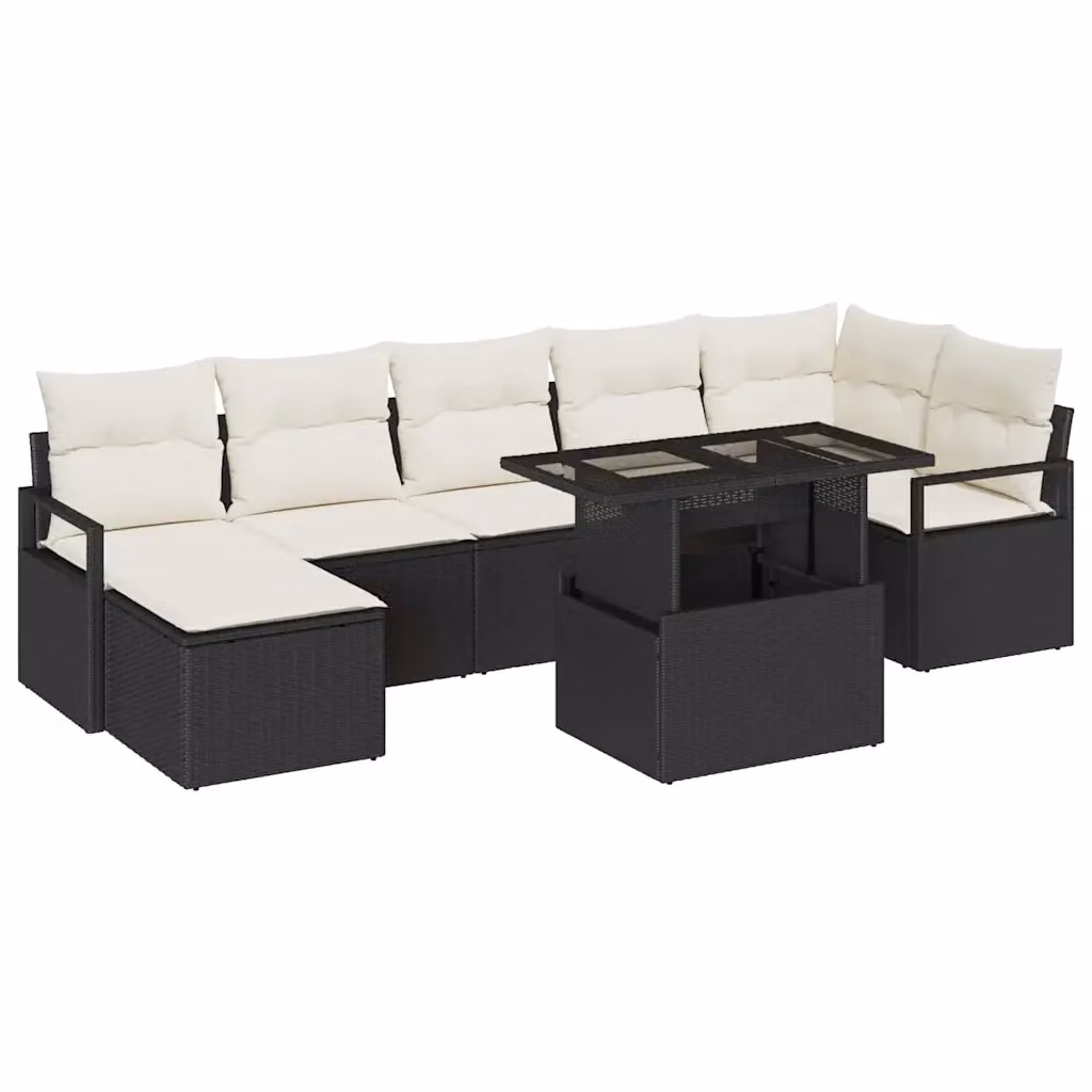 Set Divano da Giardino a L vidaXL 8 pz Nero e Beige con Cuscini e Tavolino – 2
