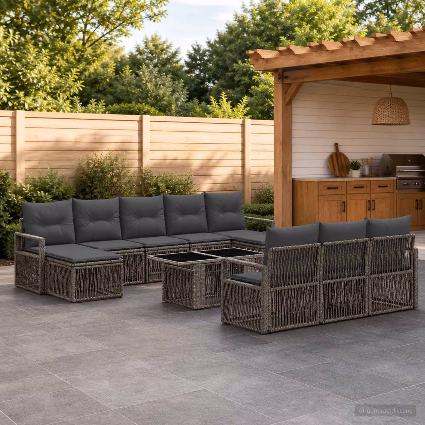 Set Divano da Giardino vidaXL 11 pz in Polyrattan Grigio e Antracite con Cuscini e Tavolino da Esterno