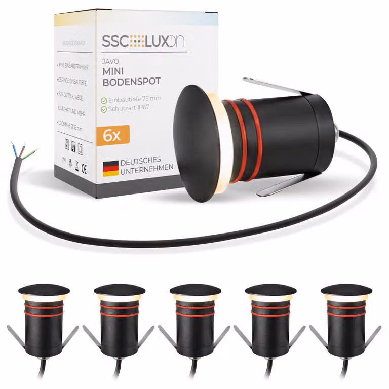 SSC-LUXon 6x JAVO mini luci LED da incasso per giardino 230V luce indiretta senza abbagliamento - lampade da terra IP67 antiscivolo resistenti alle intemperie