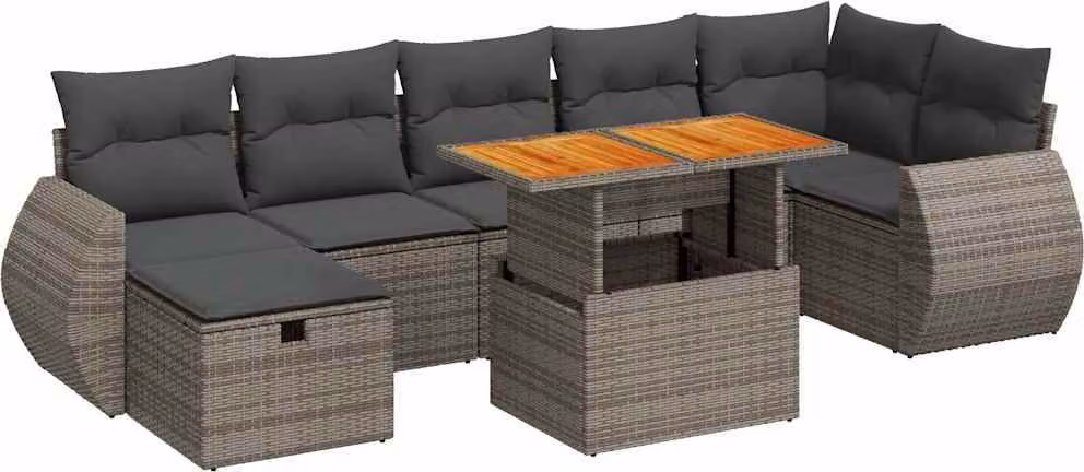 Set Divano Giardino 5 pz con Cuscini Grigio Polyrattan Acacia