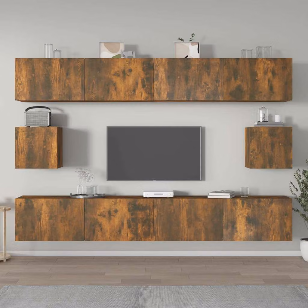 Set di mobili porta TV vidaXL in legno multistrato, 6 pezzi, colore marrone, stile classico per soggiorno