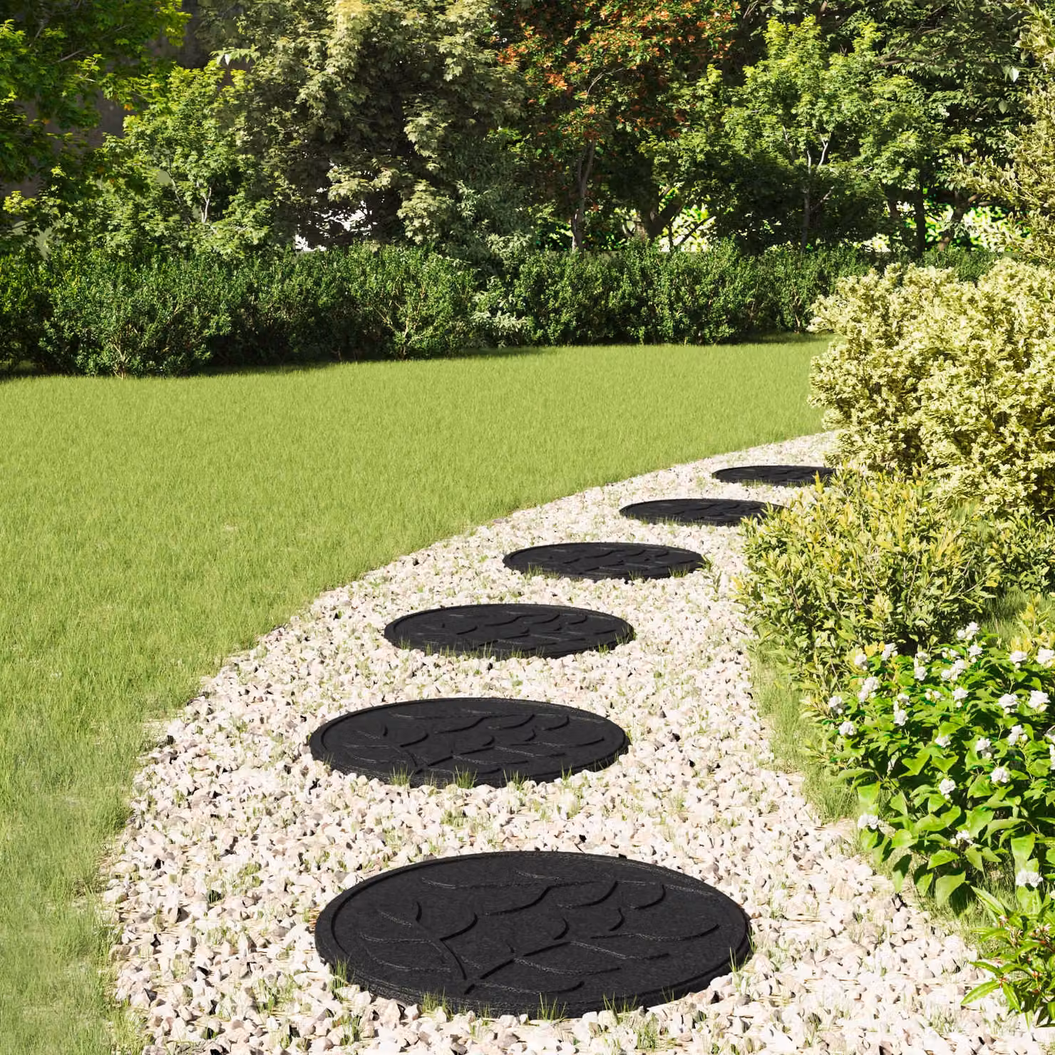 Set di 6 pietre da passo vidaXL in gomma colore nero Ø 44 x 2 cm