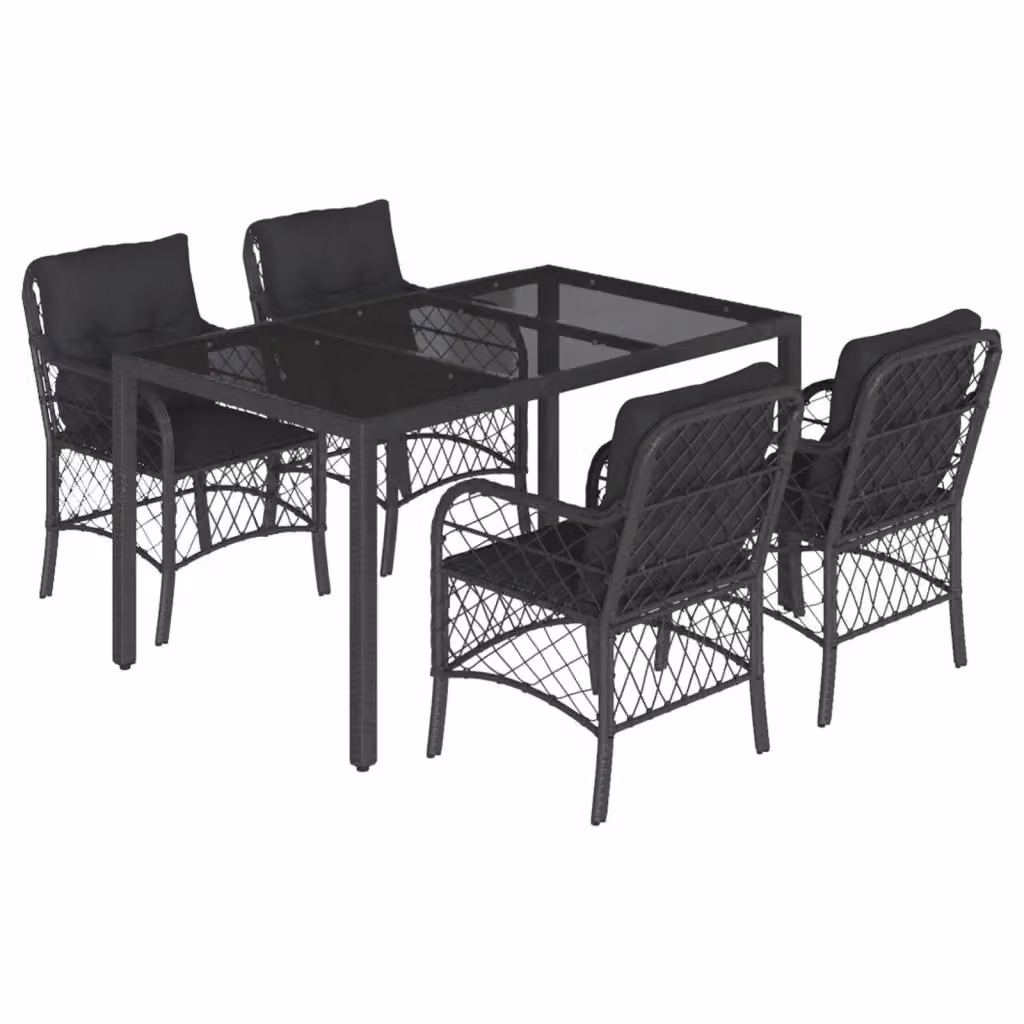 Set da Pranzo da Giardino vidaXL 5 pz in Polyrattan Nero con Piano in Vetro – 2