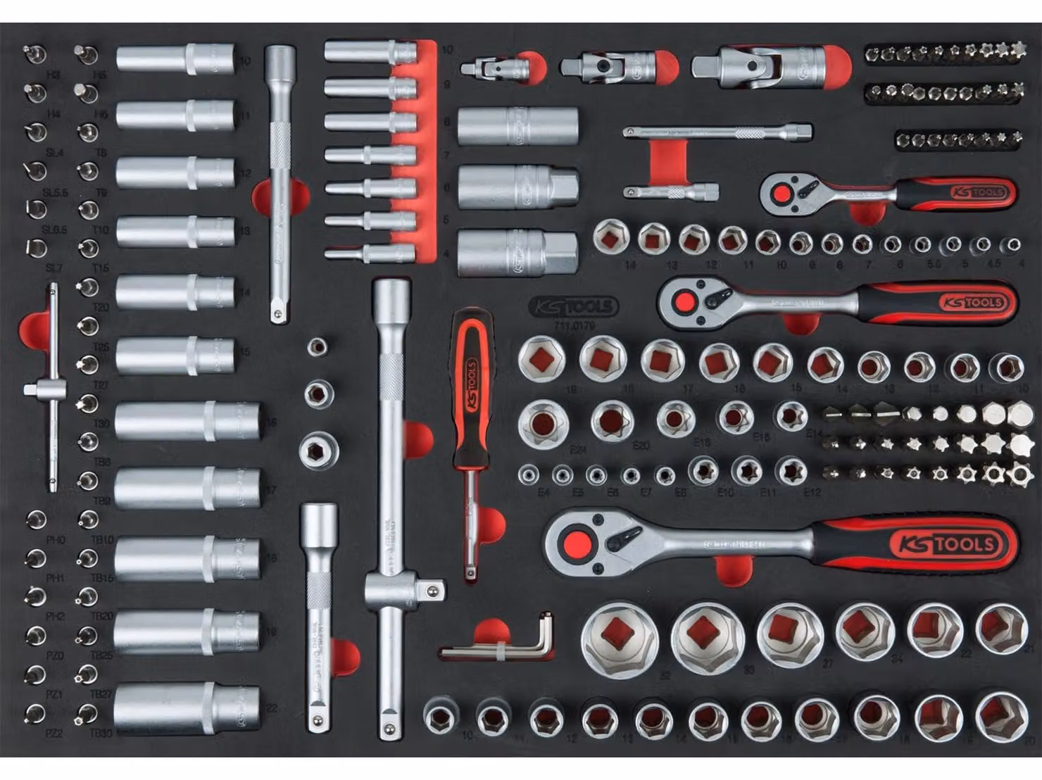 KS Tools Set di chiavi a bussola, 179 pezzi in sistema 1/1 inserto 1/4"+3/8"+1/2"