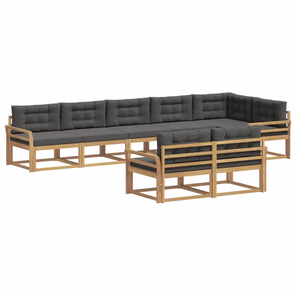 Set di divani da esterno a L vidaXL in legno di acacia con cuscini bianchi e antracite – 2