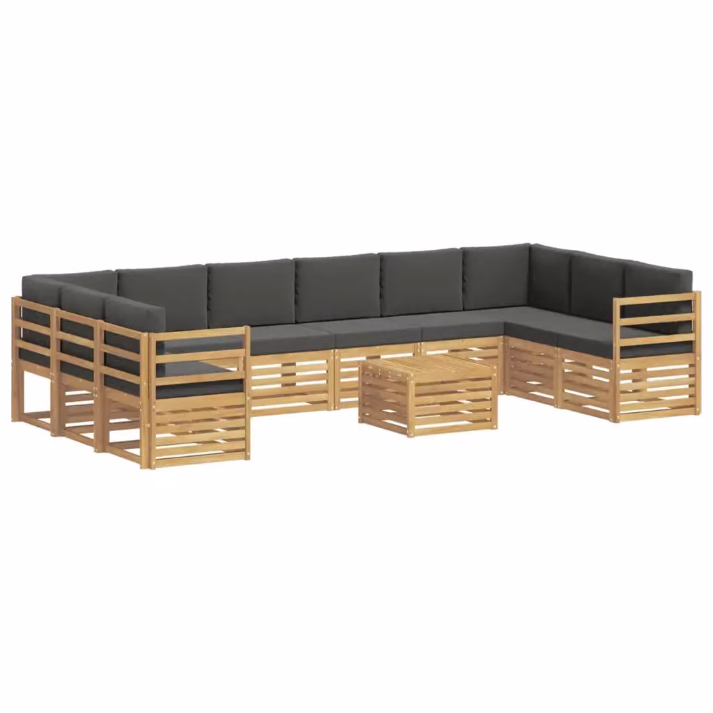 Set di divani da esterno a forma di U vidaXL con tavolo da caffè, in legno di acacia e tessuto resistente ai raggi UV, Bianco e Antracite – 2