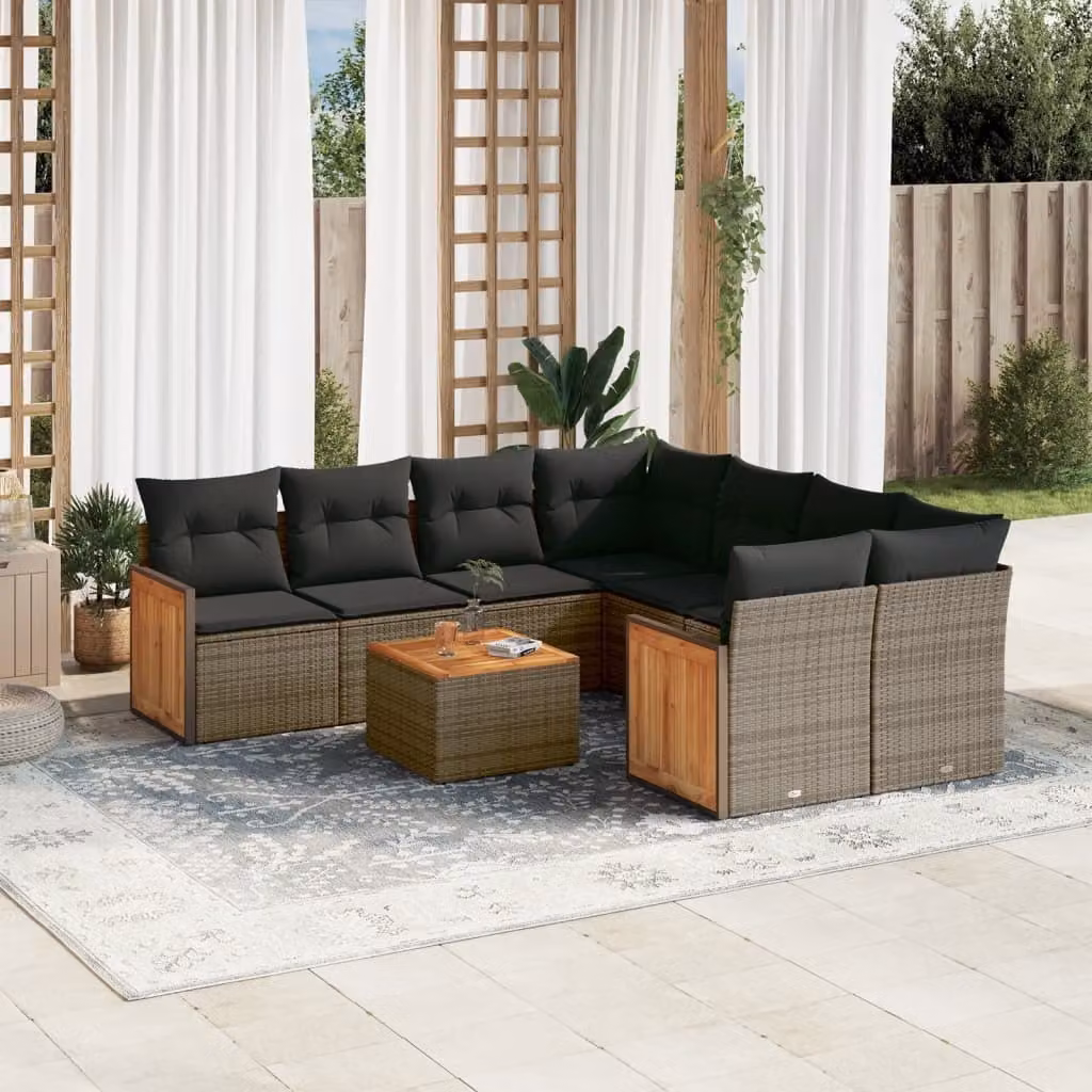 Maison Exclusive - Set da giardino 9 pezzi con cuscini Grigio Polyrattan