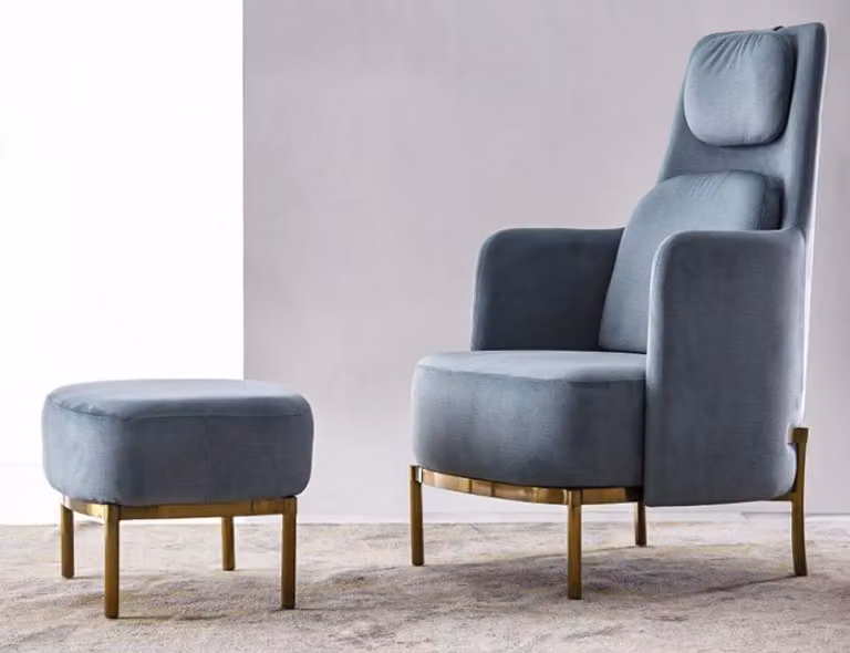 Sessel Stuhl Polster Fernseh leder Textil Stoff Grau Design Lounge Club Relax