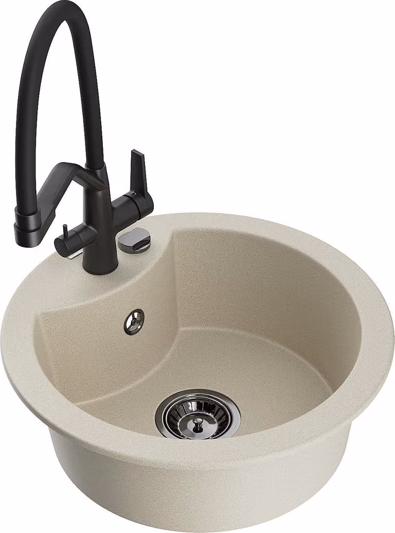 Mexen Diego lavello in granito con 1 vasca e miscelatore cucina Duo, beige - 6512-69-671701-70-B