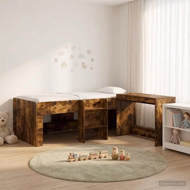 Letto alto per bambini con scrivania 2 pz Rovere Fumo 3423482