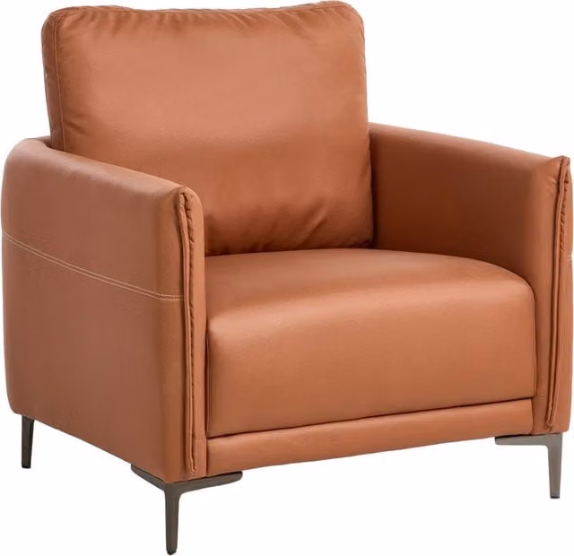 Poltrona in tessuto marrone dorato, imbottita, stile moderno, con gambe in metallo, minimalista