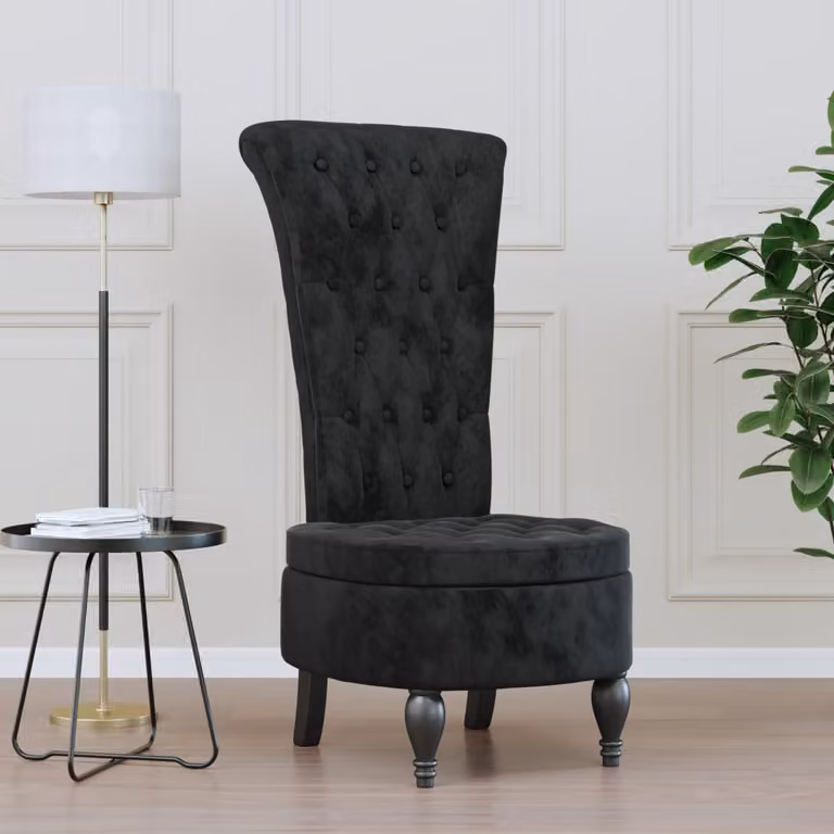 Sedia con Schienale Alto vidaXL in Velluto Nero con Design con Bottoni e Gambe in Legno di Gomma L: 39,0 cm, P: 56,0 cm, H: 72,5 cm