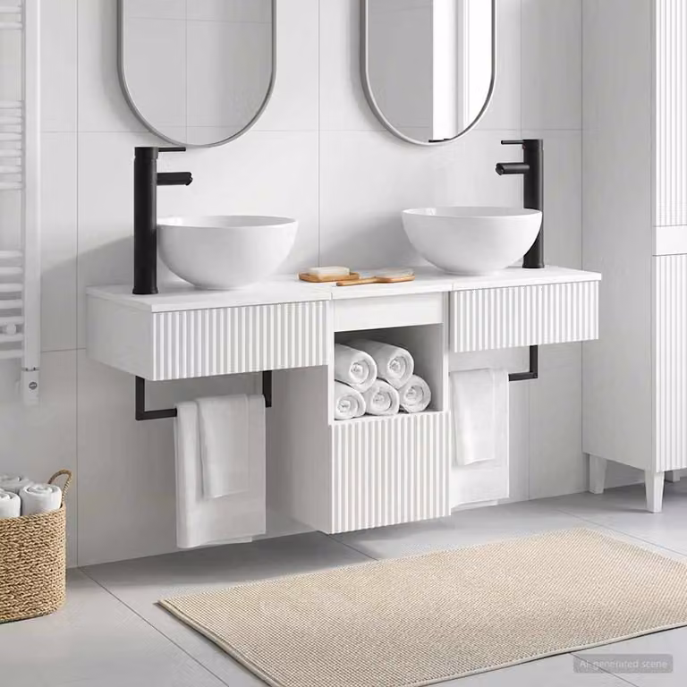 Set di mobili per il bagno moderno vidaXL in 3 pezzi Bianco Lucido con mobile sottolavabo e pensili a parete L/P/H: 56,0 x 40,0 x 20,8 cm