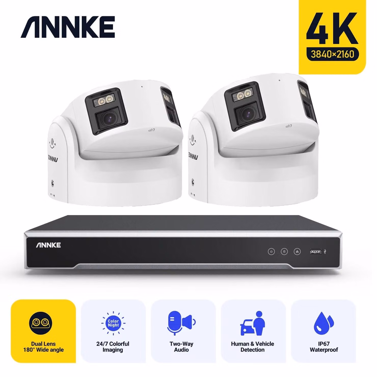 Sistema di videosorveglianza IP – Registratore video in rete (NVR) a 8 canali con 8 telecamere – 8MP Ultra HD – Visione notturna a colori – PoE