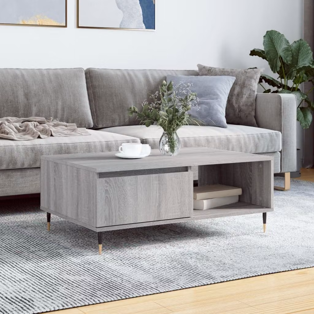 The Living Store Tavolino Grigio Sonoma 90x60x35 cm Materiale a base di legno