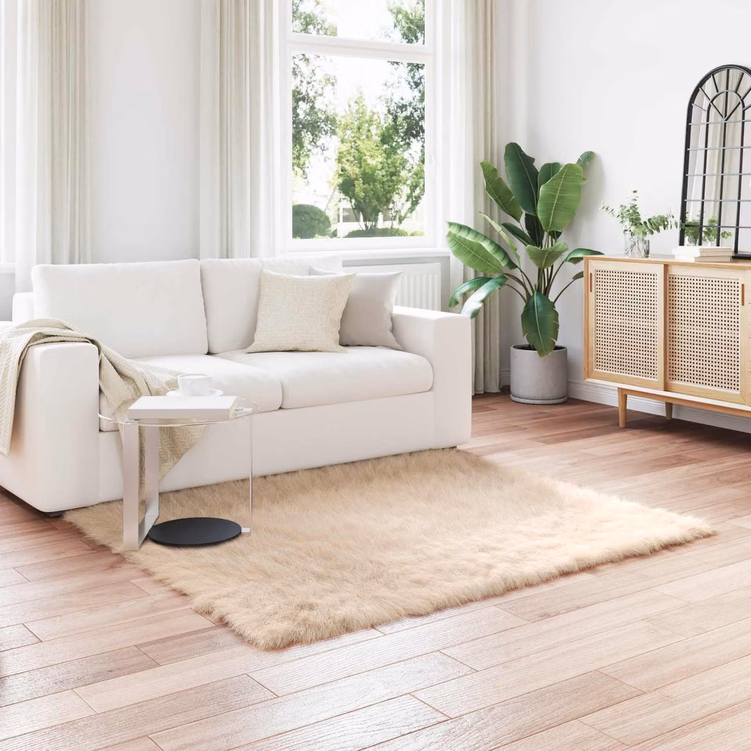 Tappeto Quadrato Moderno vidaXL in Poliestere Beige Lavabile L/P: 120 x 120 cm