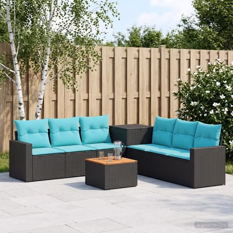 vidaXL Set di divani 8 pz Nero e Blu 55 x 55 x 37 cm