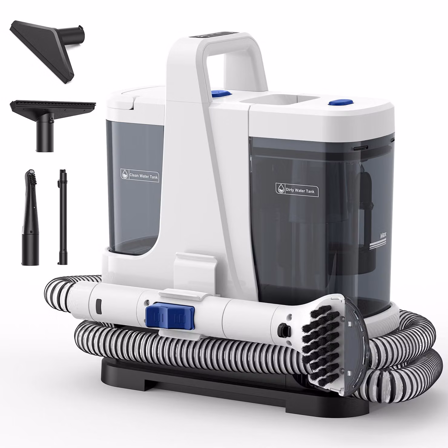 Lubluelu V9: Dispositivo di pulizia imbottiti, aspiraliquidi con funzione vapore, acqua calda a 60 °C, 16500 Pa, aspiraliquidi da 1250W per divani, auto, tappeti, con funzione di autopulizia