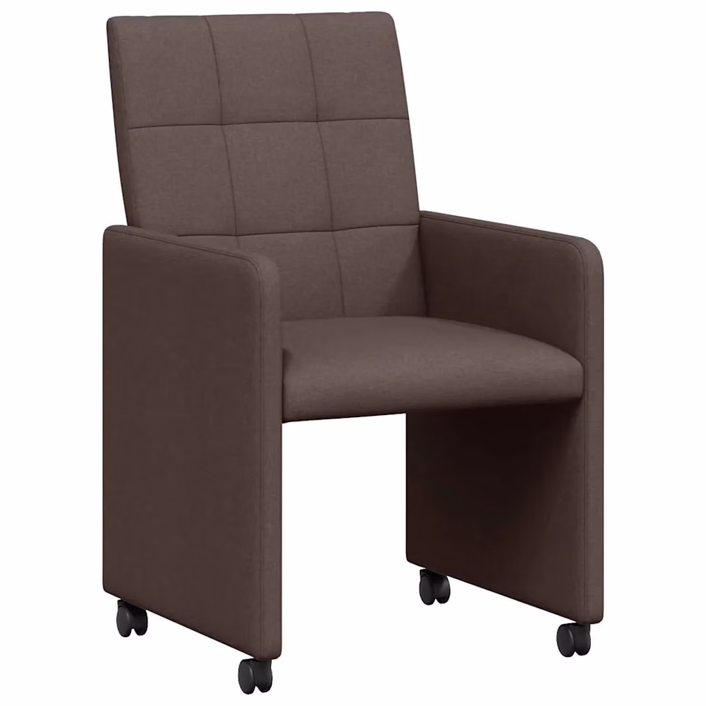 Set di 2 sedie da pranzo con ruote vidaXL in tessuto marrone scuro, L/P/H: 58 x 65 x 94 cm – 2