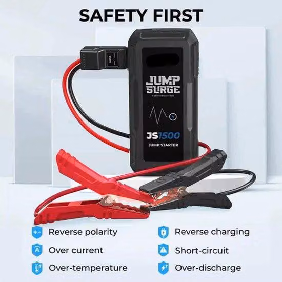Avviatore automatico - 12V - 1500A - Nero - Avviatore automatico con power bank - Intelligente - USB - Illuminazione - Accendisigari